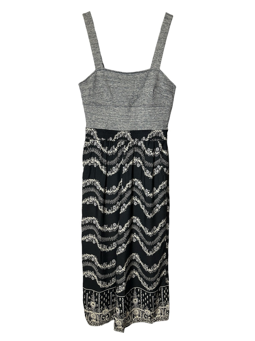 Anthropologie Lilka Maple Lane Wide Leg Jumpsuit Gray Knit Top Printed Pants M